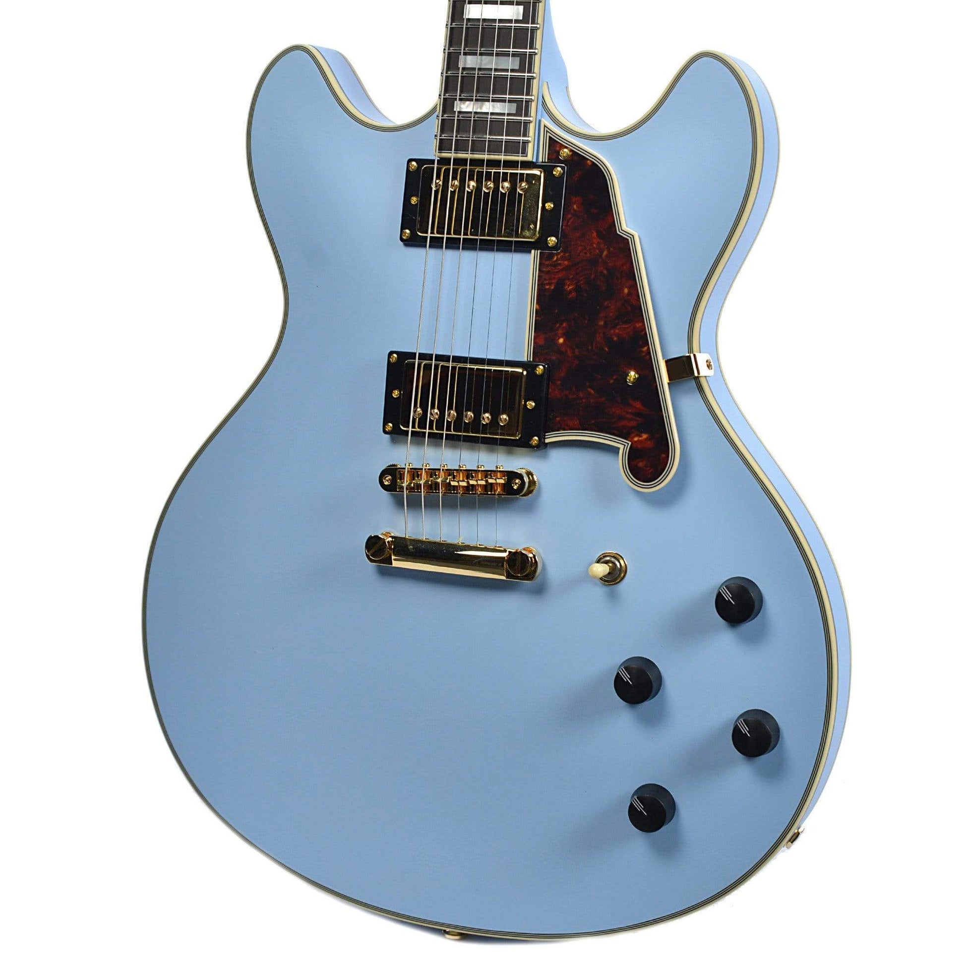 D'Angelico Deluxe DC Semi Hollow Double Cutaway Stop Bar Tailpiece Matte Powder Blue Electric Guitars / Semi-Hollow