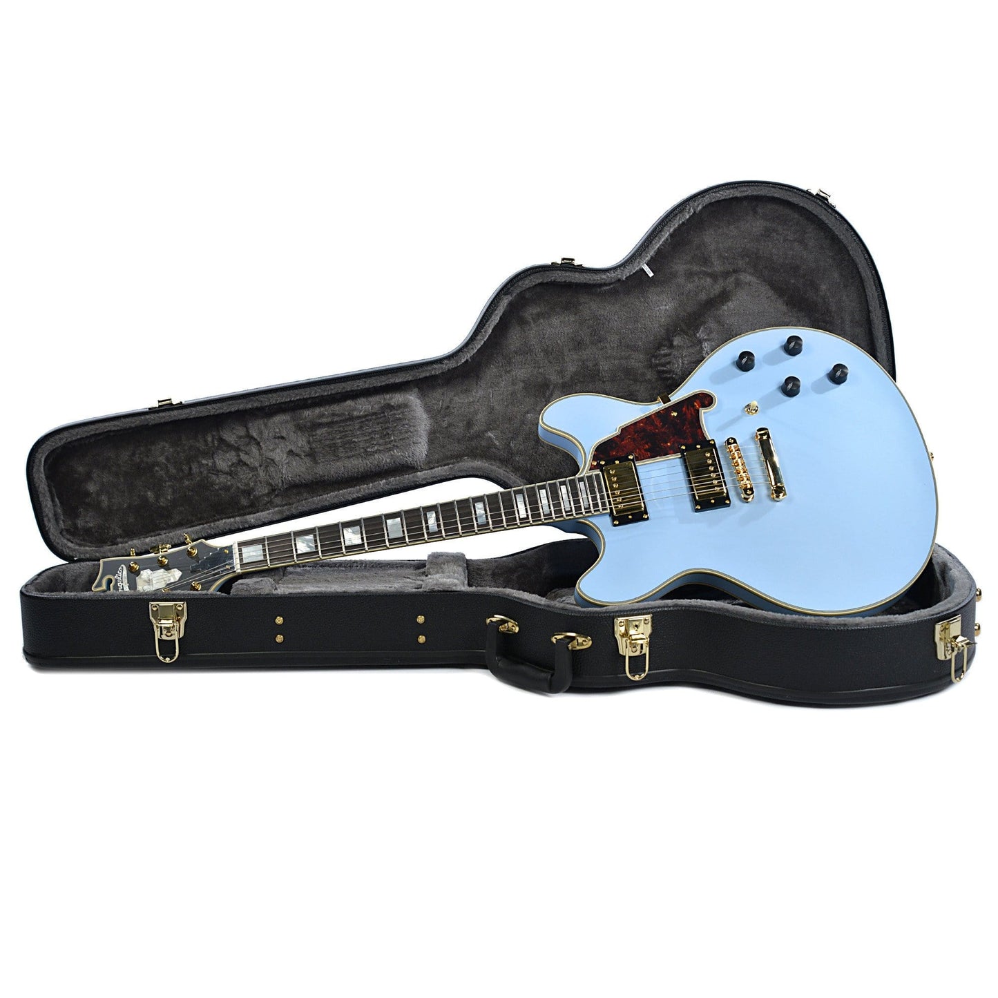 D'Angelico Deluxe DC Semi Hollow Double Cutaway Stop Bar Tailpiece Matte Powder Blue Electric Guitars / Semi-Hollow