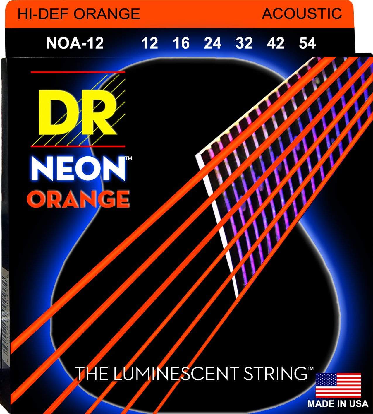 DR Strings Neon Phosphorescent Orange Acoustic Light 12-54 Accessories / Strings / Guitar Strings