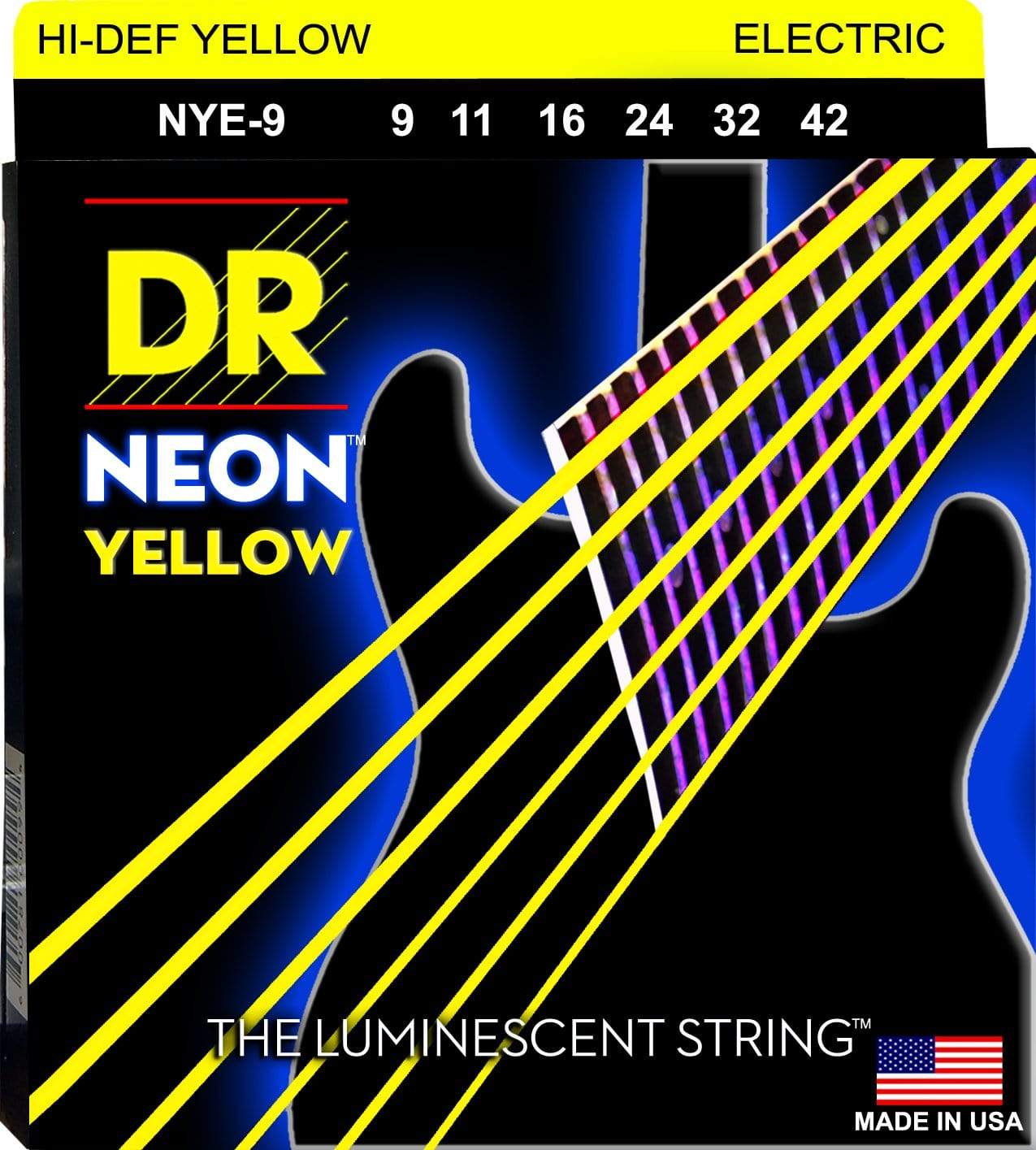 DR Strings Neon Phosphorescent Yellow Electric Light 9-42 Accessories / Strings / Guitar Strings