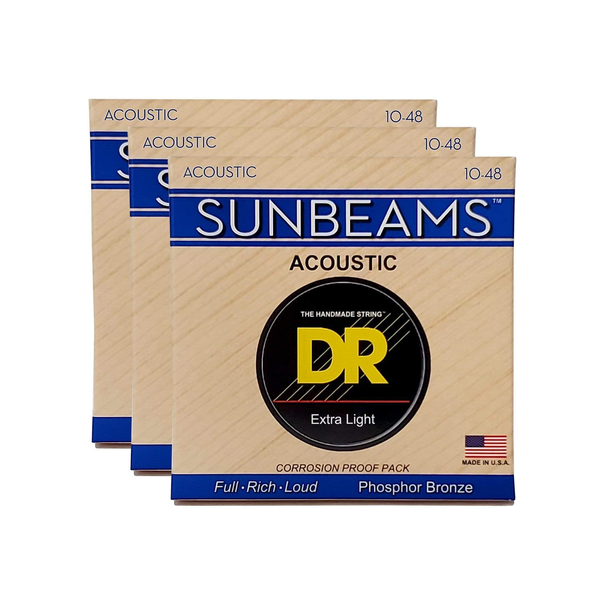 DR Strings Sunbeam Acoustic Extra Light 10-48 3 Pack Bundle Accessories / Strings / Guitar Strings
