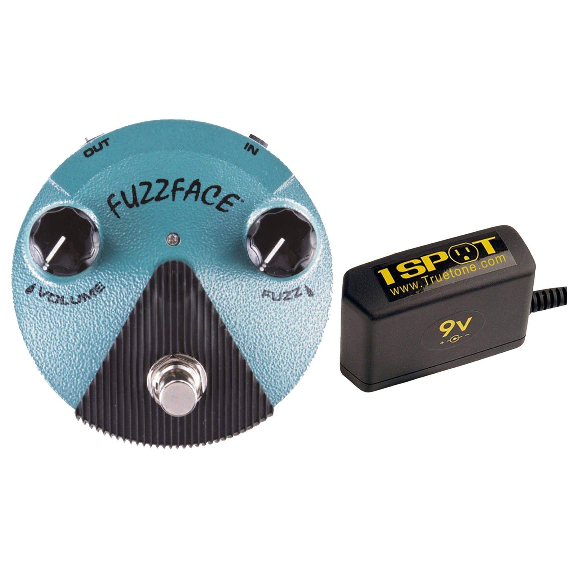 Dunlop Jimi Hendrix Fuzz Face Mini Turquoise Bundle w/ Truetone 1 Spot Space Saving 9v Adapter Effects and Pedals / Fuzz