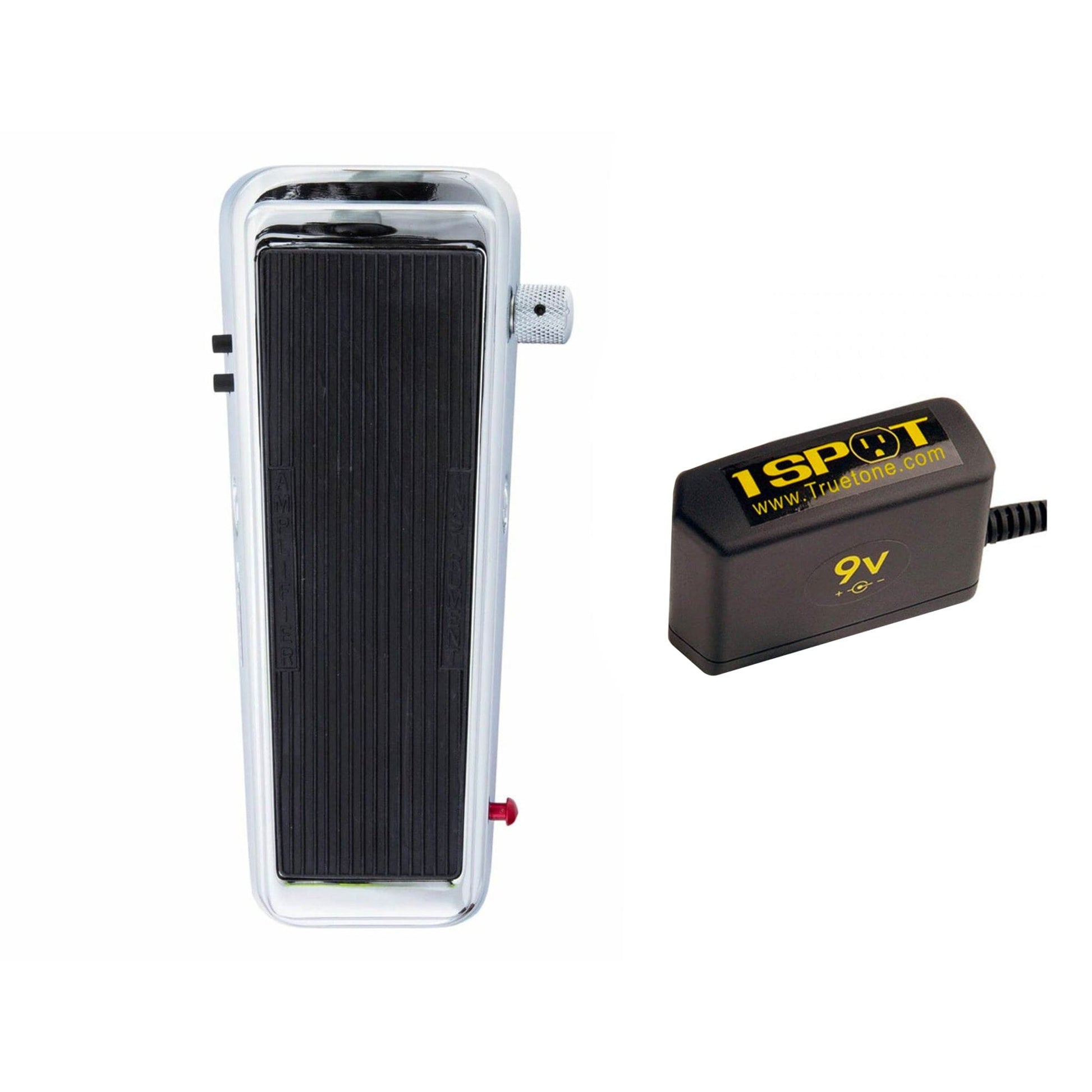 Dunlop 535Q-C Cry Baby Wah Chrome Bundle w/ Truetone 1 Spot Space Saving 9v Adapter