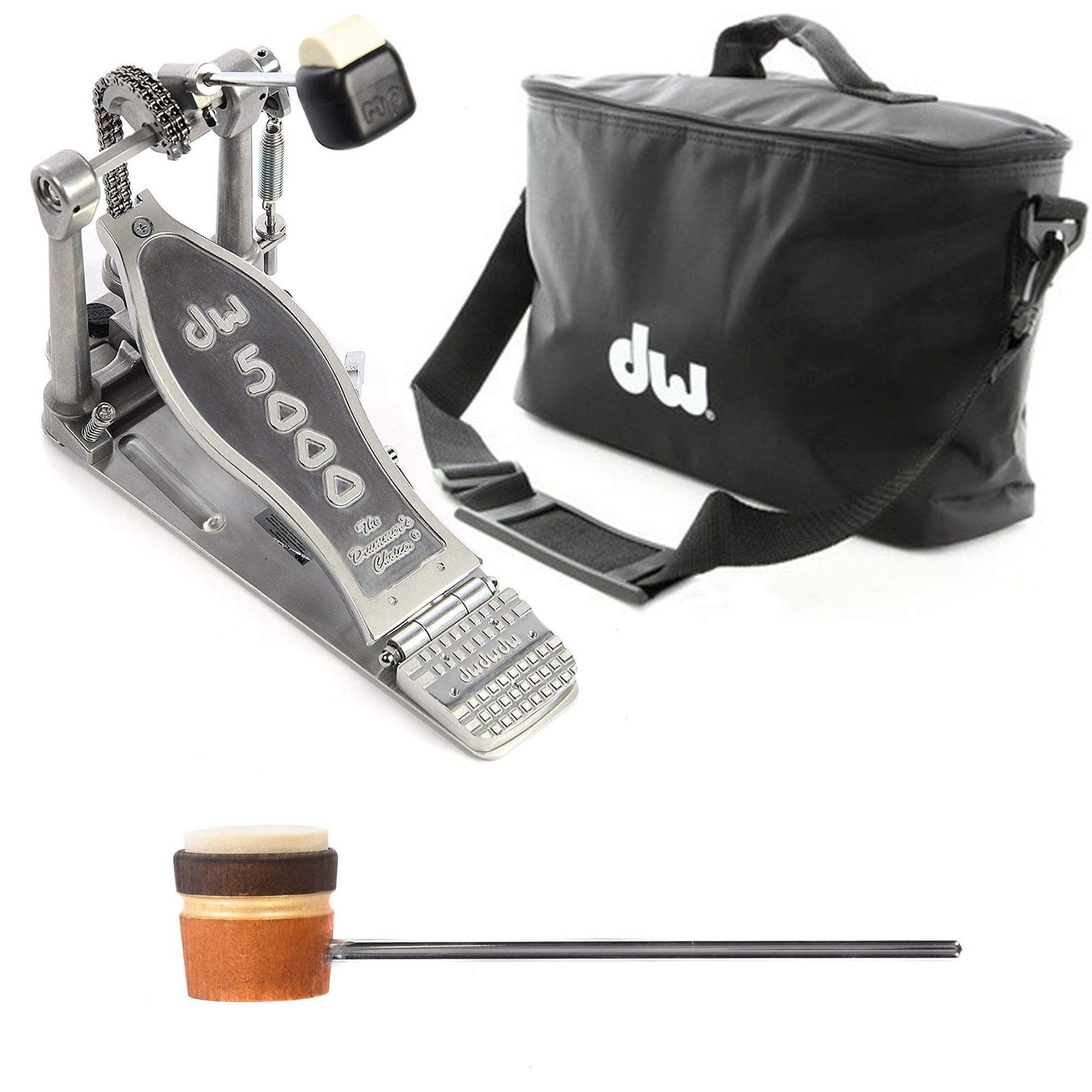 DW 5000 Modern Retro Turbo Single Bass Drum Pedal Bundle w/Bag & Low Boy Lightweight Felt Amber/Brown/Gold Stripe CDE Logo Beater Drums and Percussion / Parts and Accessories / Pedals