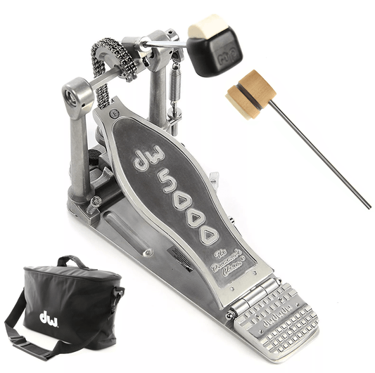 DW 5000 Modern Retro Turbo Single Bass Drum Pedal Bundle w/Bag & Low Boy Lightweight Felt Daddy Natural/Brown Stripe CDE Logo Beater Drums and Percussion / Parts and Accessories / Pedals