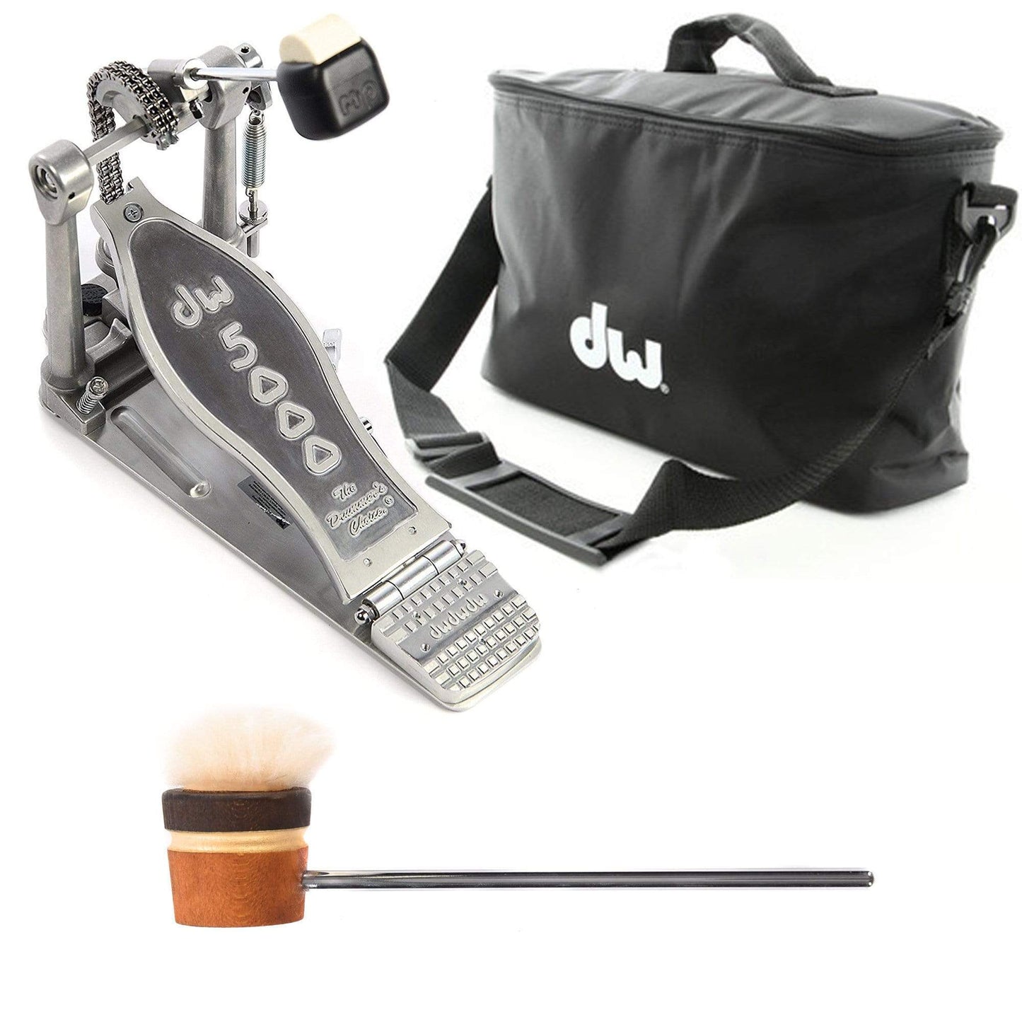 DW 5000 Modern Retro Turbo Single Bass Drum Pedal Bundle w/Bag & Low Boy Lightweight Puff Daddy Amber/Brown/Gold Stripe CDE Logo Beater Drums and Percussion / Parts and Accessories / Pedals