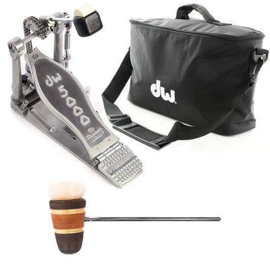 DW 5000 Modern Retro Turbo Single Bass Drum Pedal Bundle w/Bag & Low Boy Standard Puff Daddy Brown/Amber/Brown/Gold Stripes CDE Logo Beater Drums and Percussion / Parts and Accessories / Pedals