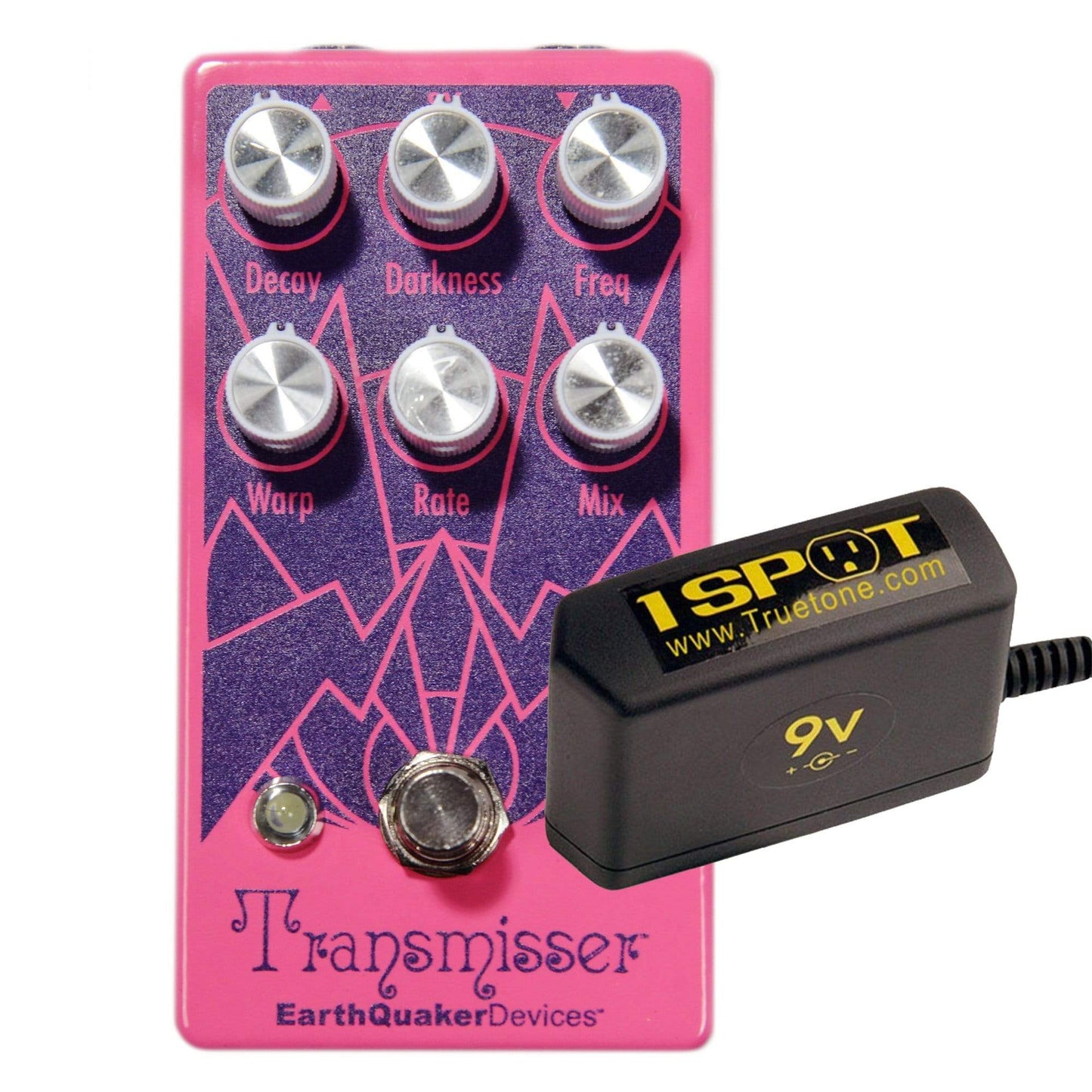 Earthquaker Devices Transmisser Pink/Navy Bundle w/ Truetone 1 Spot Space Saving 9v Adapter Effects and Pedals / Octave and Pitch