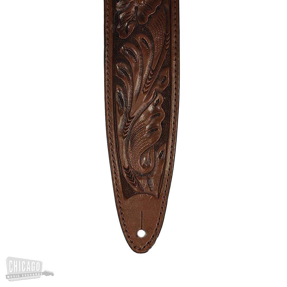 El Dorado Durango Hand-Tooled Wild Rose Leather Guitar Strap 2.5 Inch - Brown Accessories / Straps