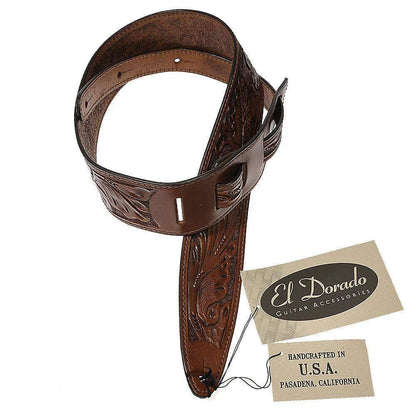 El Dorado Durango Hand-Tooled Wild Rose Leather Guitar Strap 2.5 Inch - Brown Accessories / Straps