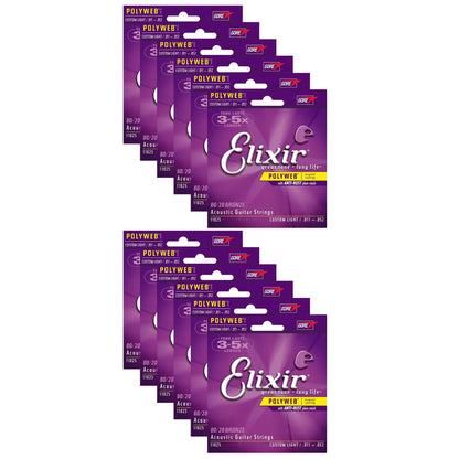 Elixir 11025 Acoustic 80/20 Poly Custom Light 11-52 (12 Pack Bundle) Accessories / Strings / Guitar Strings