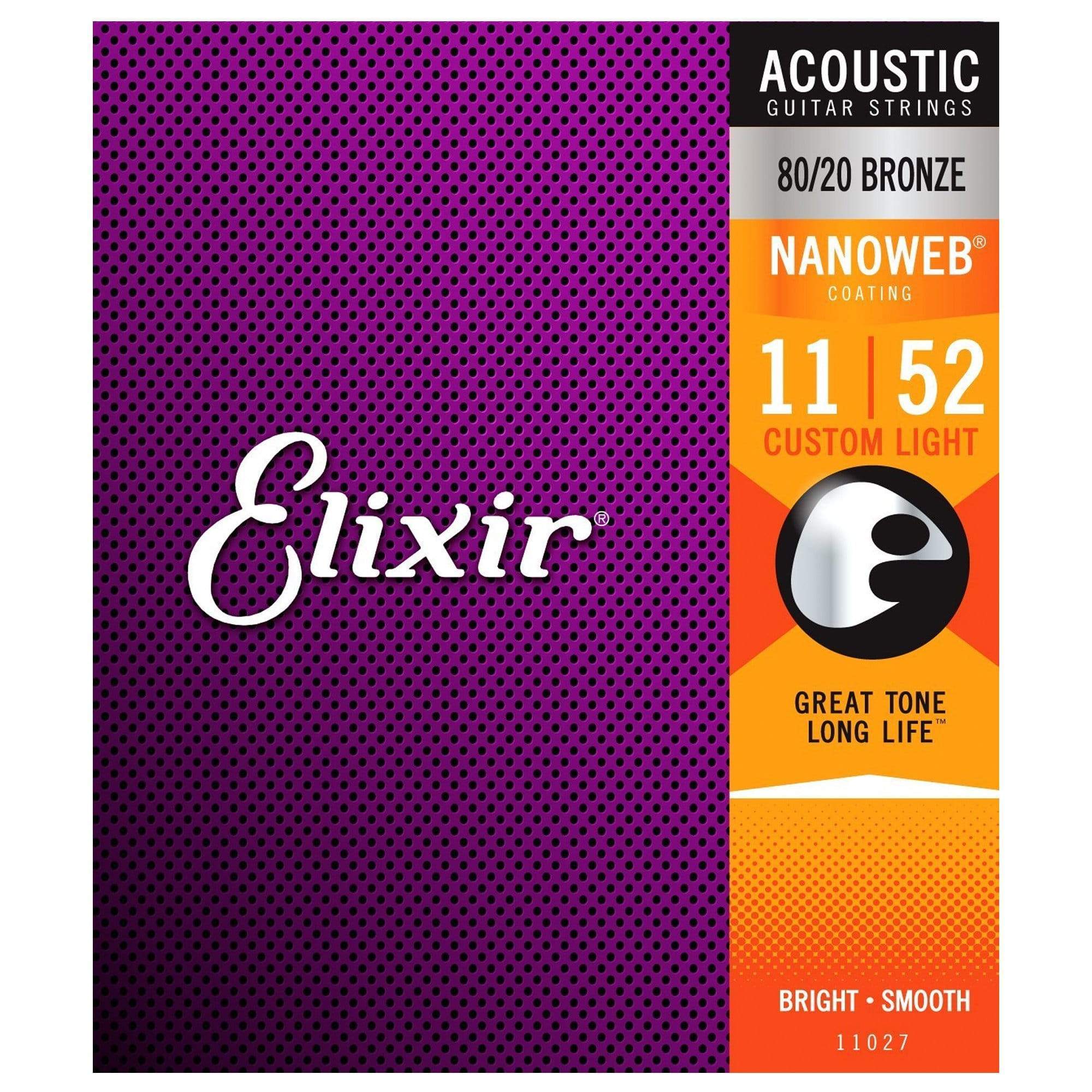 Elixir 11027 Acoustic 80/20 Nano Custom Light 11-52 (3 Pack Bundle ...