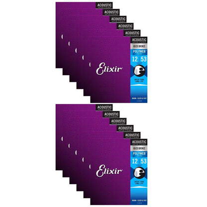 Elixir 11050 Acoustic 80/20 Poly Light 12-53 (12 Pack Bundle) Accessories / Strings / Guitar Strings