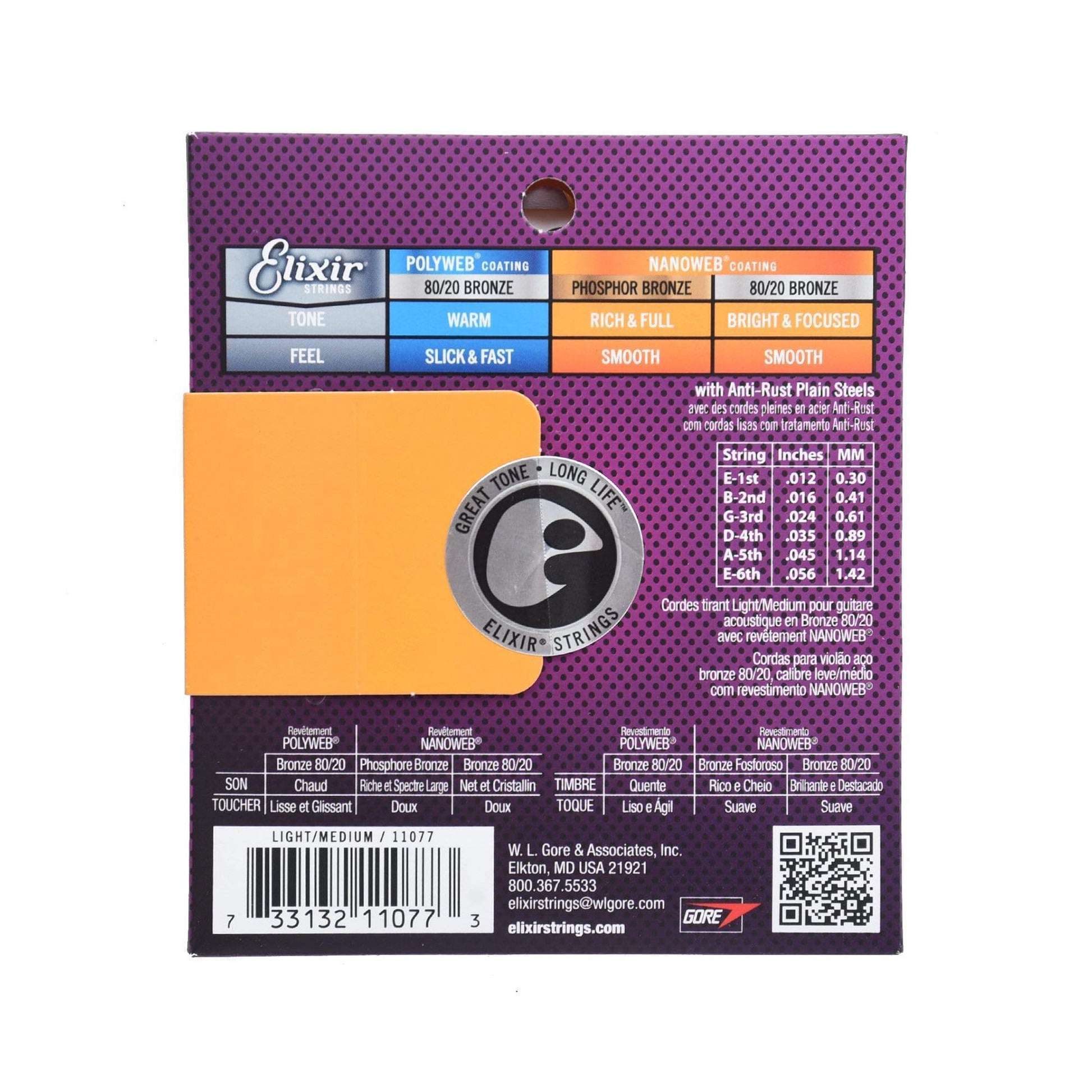 Elixir 11077 Acoustic 80/20 Bronze Nanoweb Light-Medium 12-56 Accessories / Strings / Guitar Strings