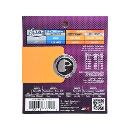Elixir 11077 Acoustic 80/20 Bronze Nanoweb Light-Medium 12-56 Accessories / Strings / Guitar Strings