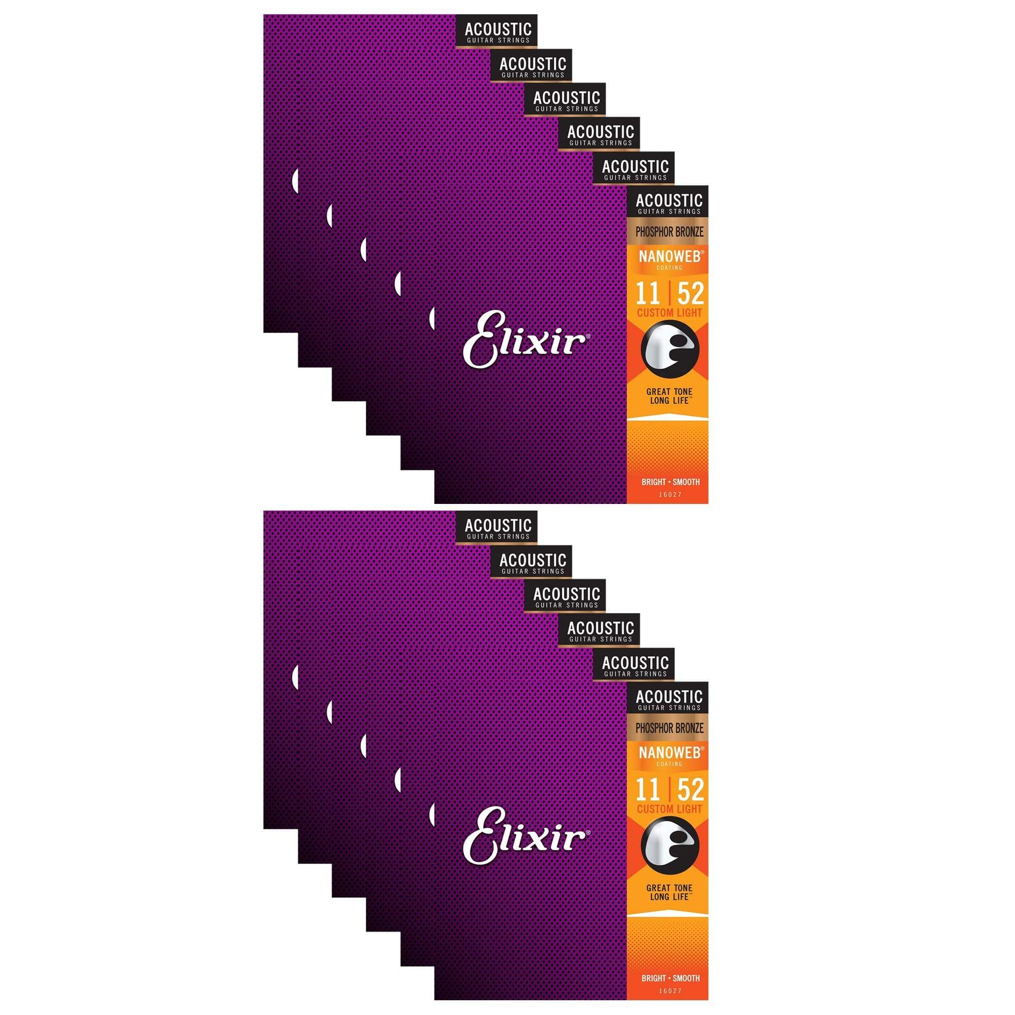 Elixir Custom Light Elixir 16027 Acoustic PB Nano Custom Light 11-52 (12 Pack Bundle ...
