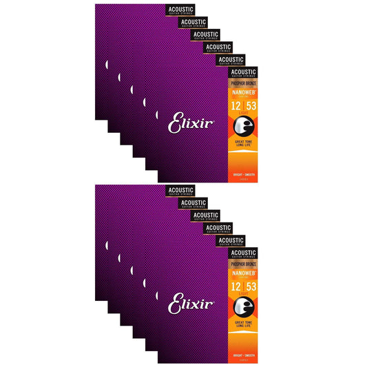 Elixir 16052 Acoustic Phosphor Bronze Nano Light 12-53 (12 Pack Bundle) Accessories / Strings / Guitar Strings