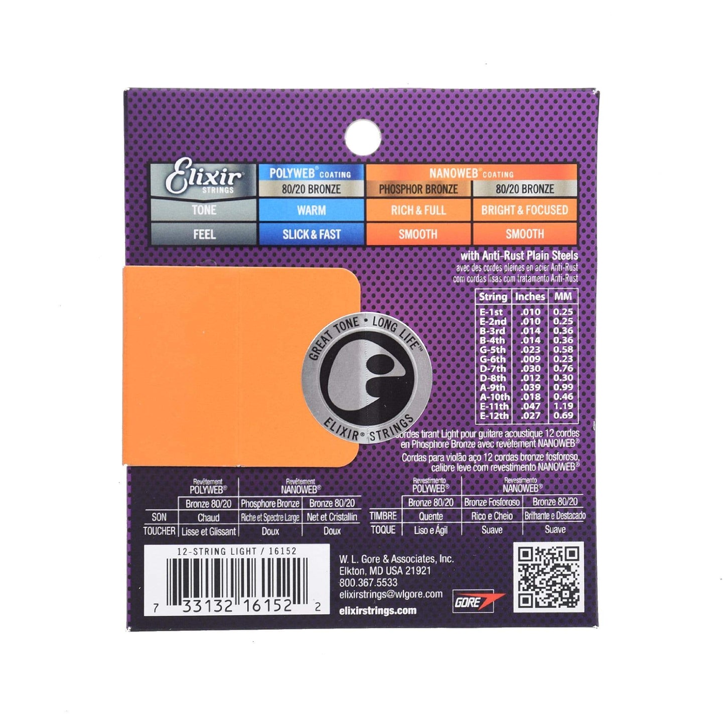 Elixir 16152 Acoustic Phospher Bronze Nanoweb12-String Light 10-47 Accessories / Strings / Guitar Strings