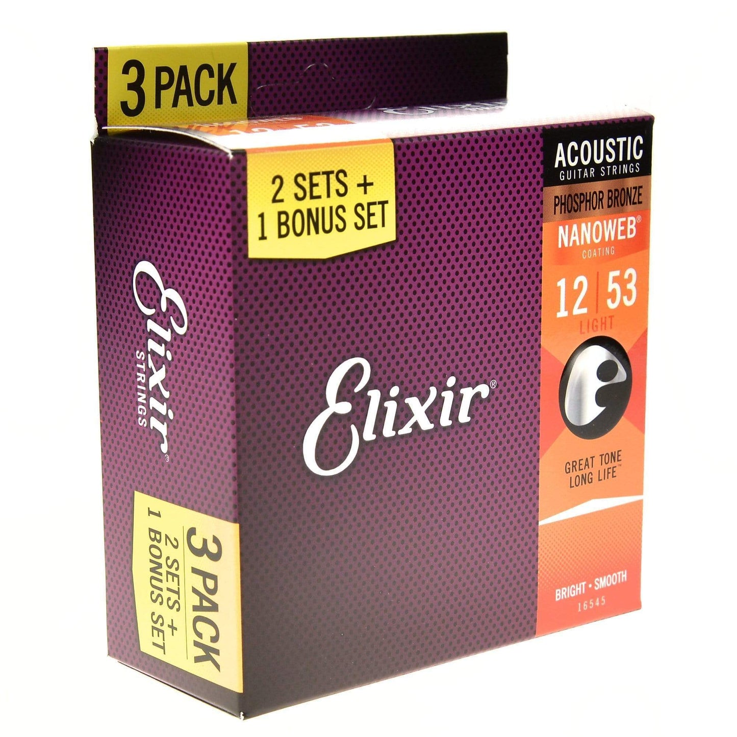 Elixir 16545 Acoustic Phosphor Bronze Nanoweb Guitar Strings Light 12-53 3-Pack Accessories / Strings / Guitar Strings
