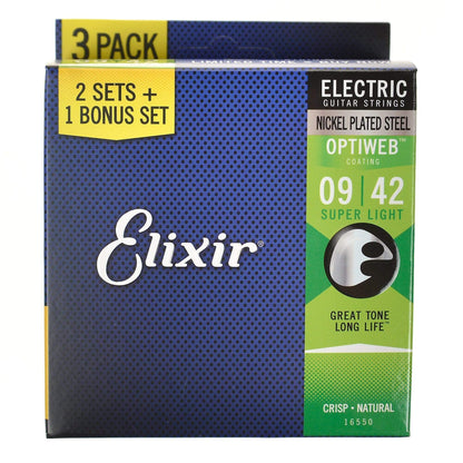 Elixir 16550 Electric Optiweb Guitar Strings Super Light 9-42 3-Pack Accessories / Strings / Guitar Strings