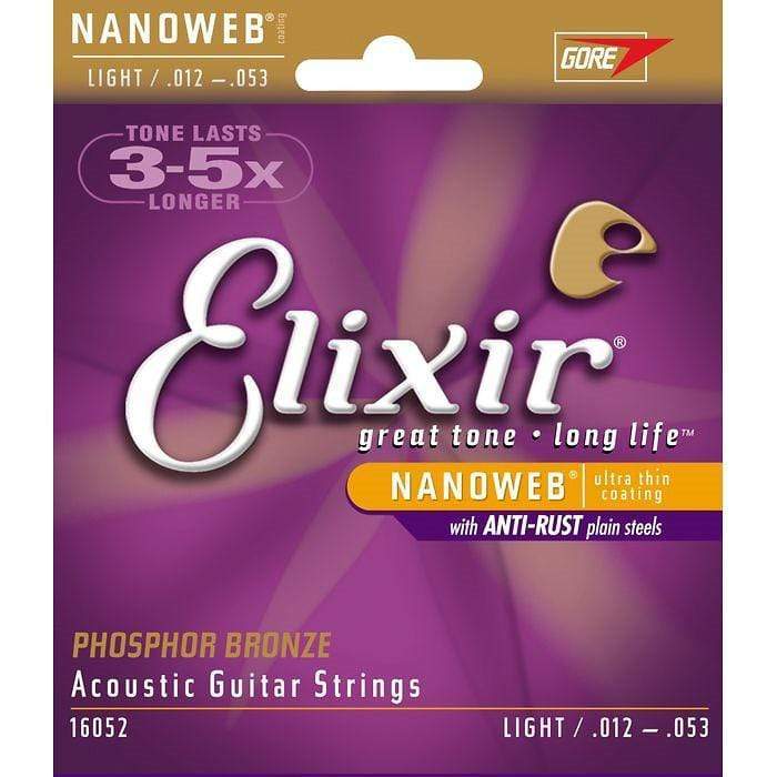 Elixir Light Nanoweb Phosphor Bronze Acoustic Guitar Strings 12-53 Accessories / Strings / Guitar Strings