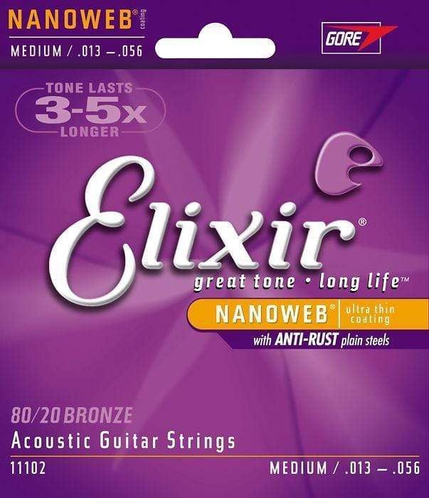 Elixir Medium Nanoweb Acoustic Strings 13-56 Accessories / Strings / Guitar Strings