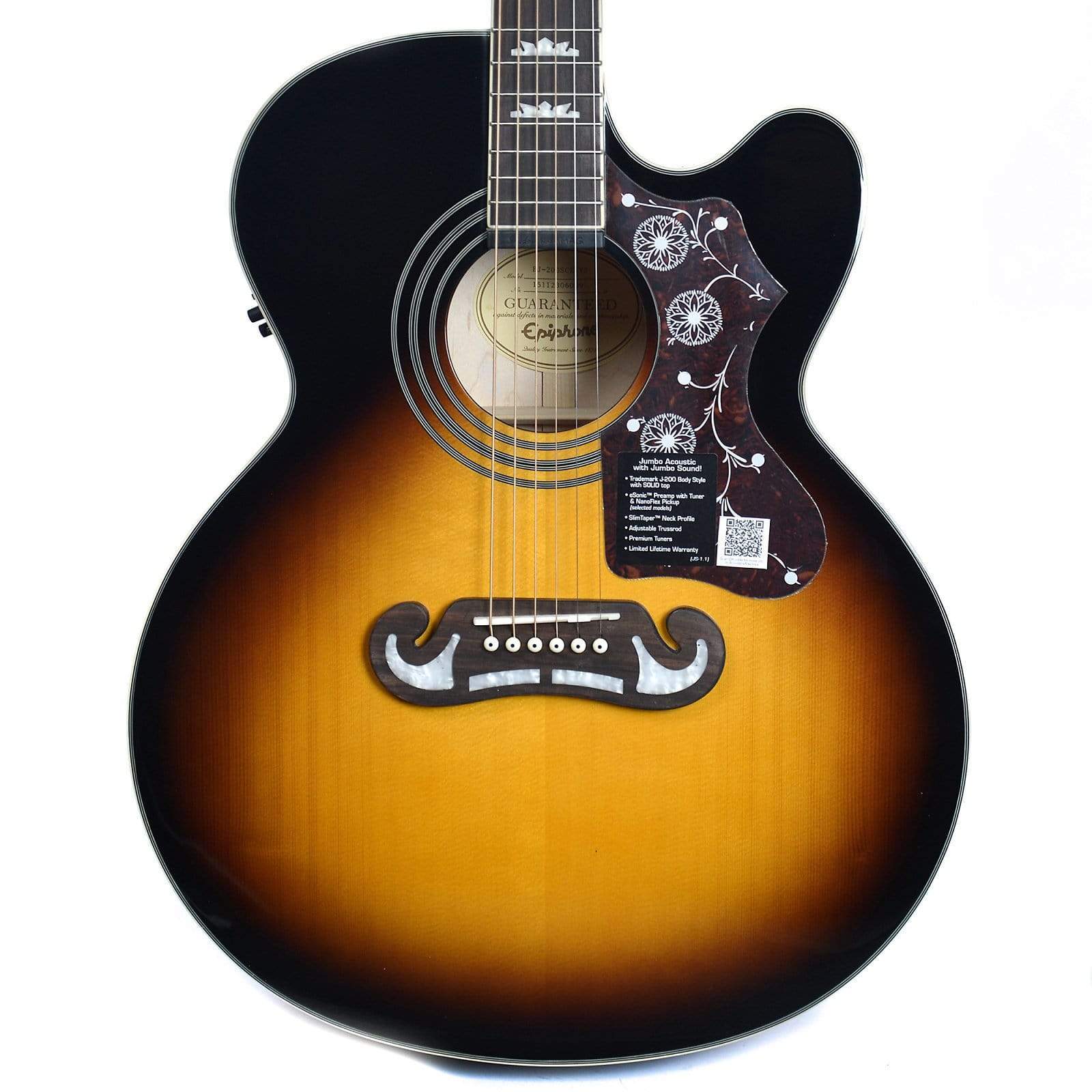 Epiphone EJ-200SCE Solid Top Acoustic-Electric Vintage Sunburst Acoustic Guitars / Built-in Electronics