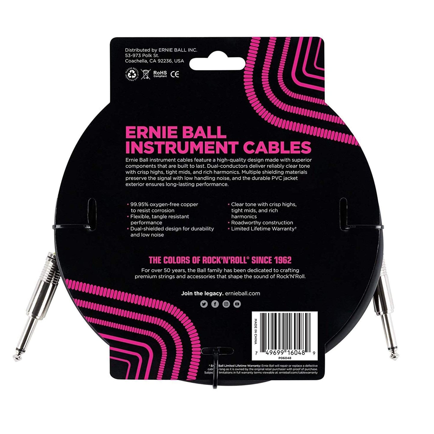 Ernie Ball 10' Straight/Straight Instrument Cable Black Accessories / Cables
