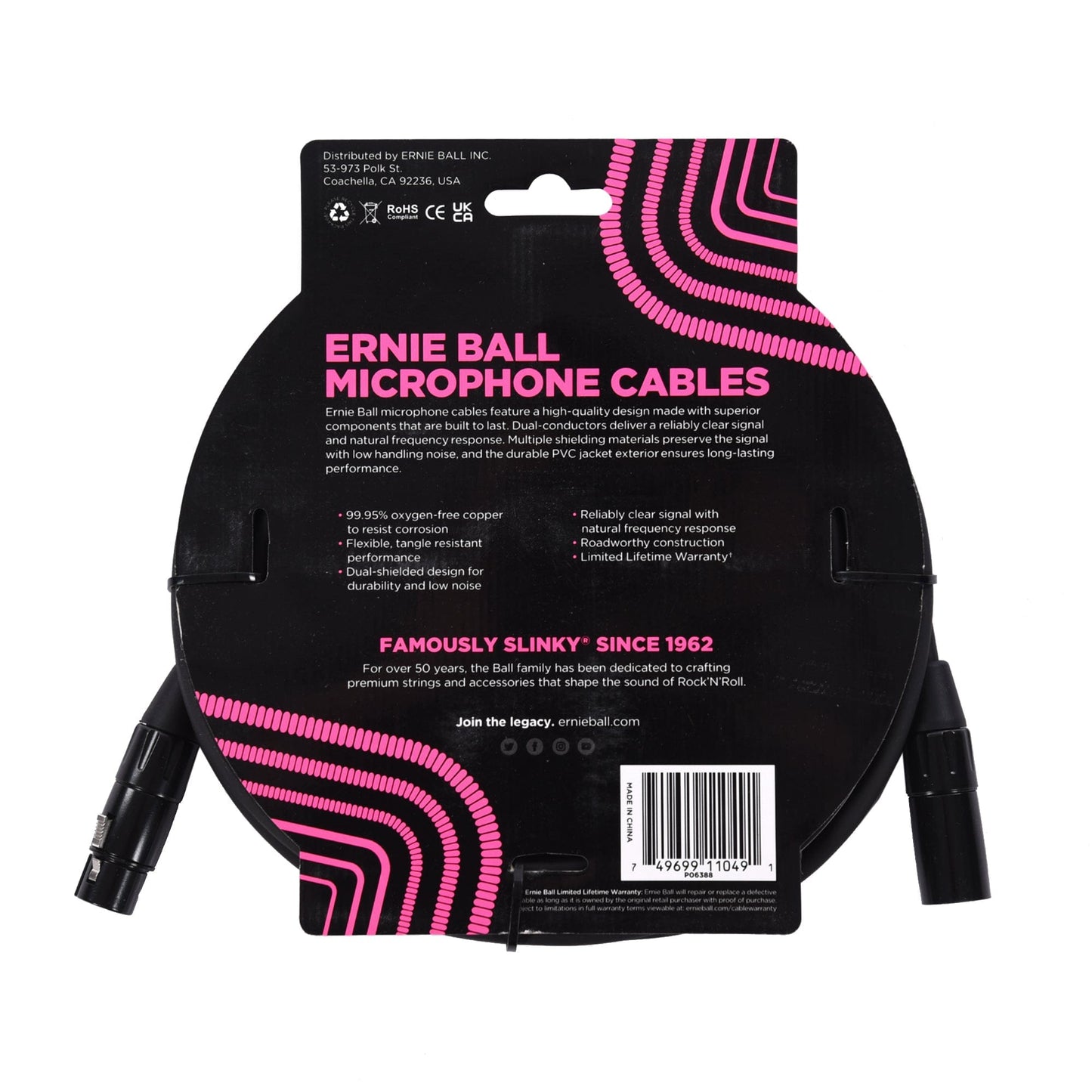 Ernie Ball 20' XLR Microphone Cable Black Accessories / Cables