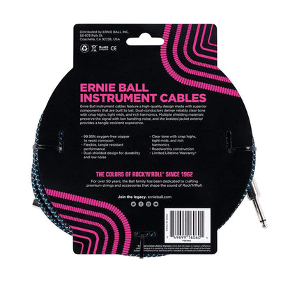 Ernie Ball 25' Straight/Angle Braided Black/Blue Cable Accessories / Cables