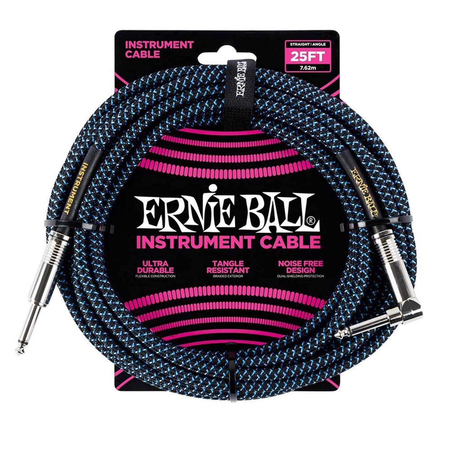 Ernie Ball 25' Straight/Angle Braided Black/Blue Cable Accessories / Cables