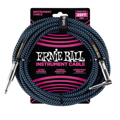 Ernie Ball 25' Straight/Angle Braided Black/Blue Cable Accessories / Cables