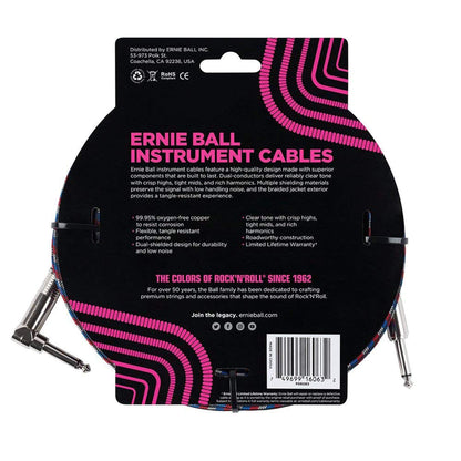 Ernie Ball 25' Straight/Angle Braided Blue/Red/White Cable Accessories / Cables