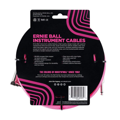 Ernie Ball 25' Straight/Angle Braided Neon Pink Cable Accessories / Cables