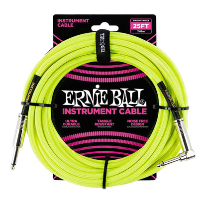 Ernie Ball 25' Straight/Angle Braided Neon Yellow Cable Accessories / Cables