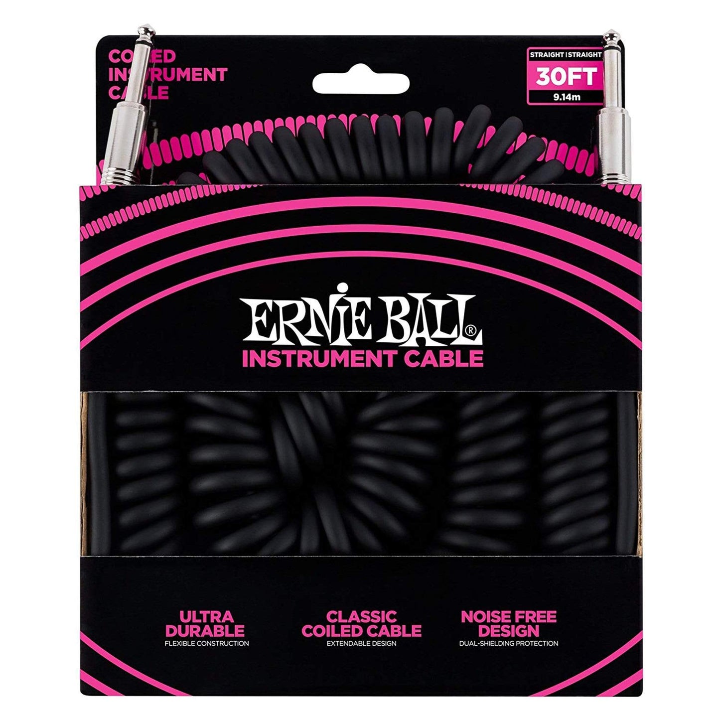 Ernie Ball 30' Coiled Instrument Cable Straight-Straight Black Accessories / Cables
