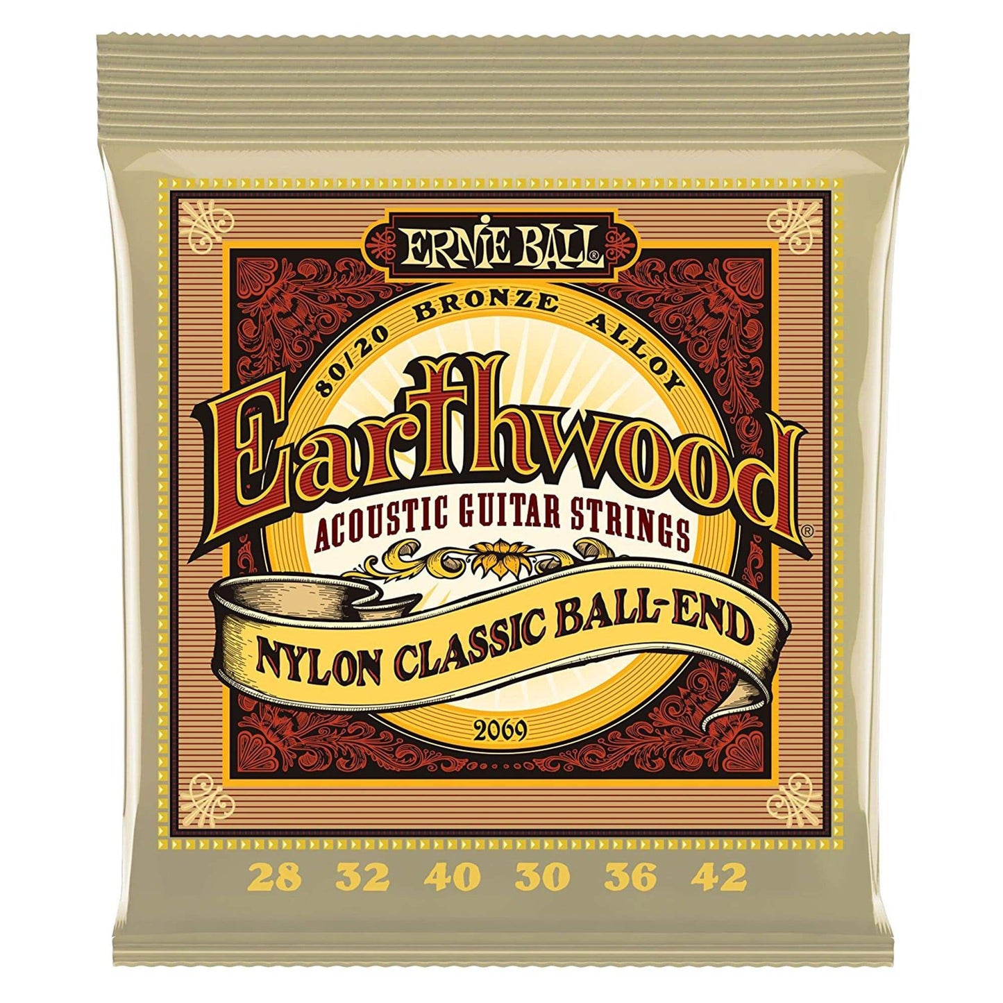 Ernie Ball 2069 Earthwood Folk Nylon Ball End Set, Clear and Gold (3 Pack Bundle) Accessories / Strings / Guitar Strings