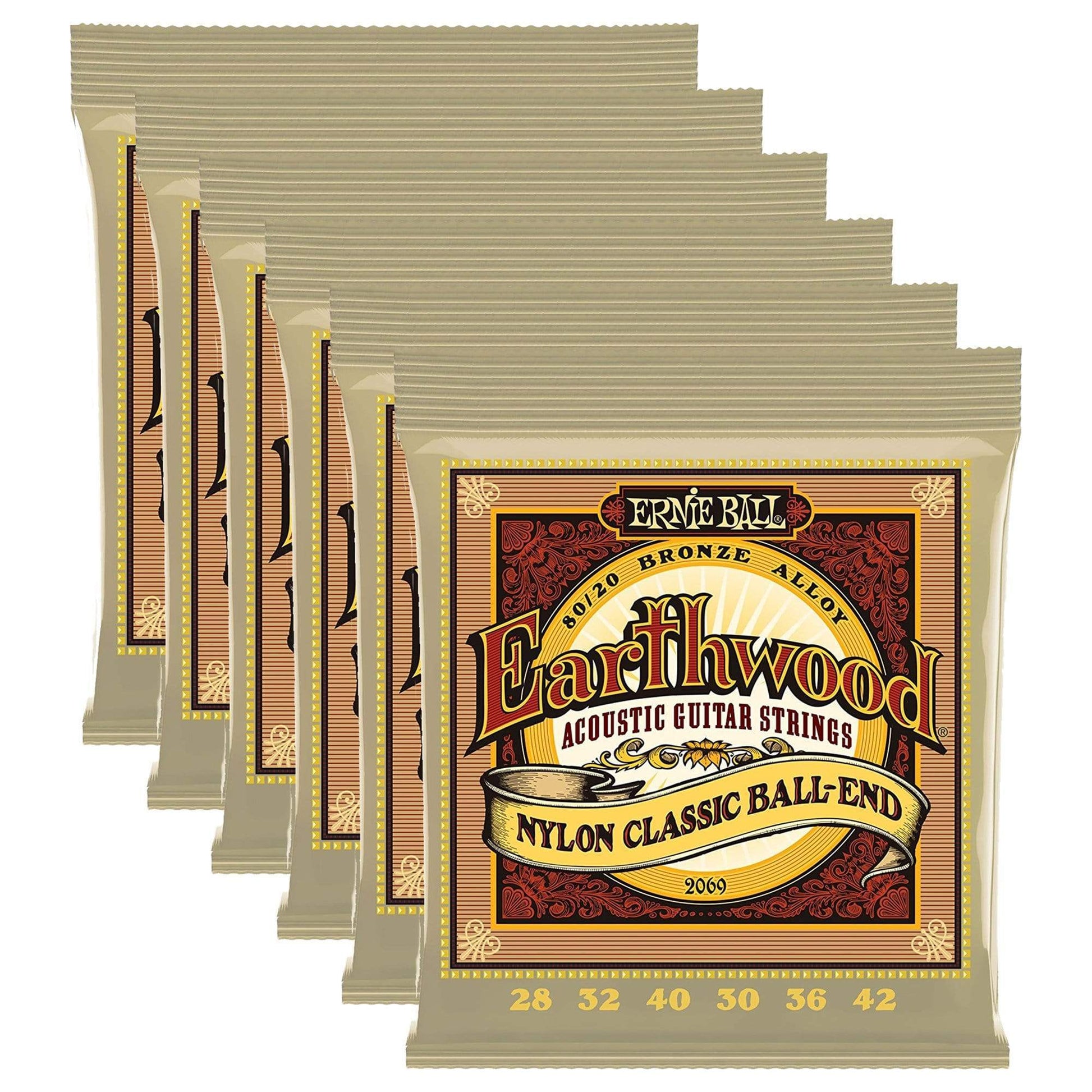 Ernie Ball 2069 Earthwood Folk Nylon Ball End Set, Clear and Gold (6 Pack Bundle) Accessories / Strings / Guitar Strings