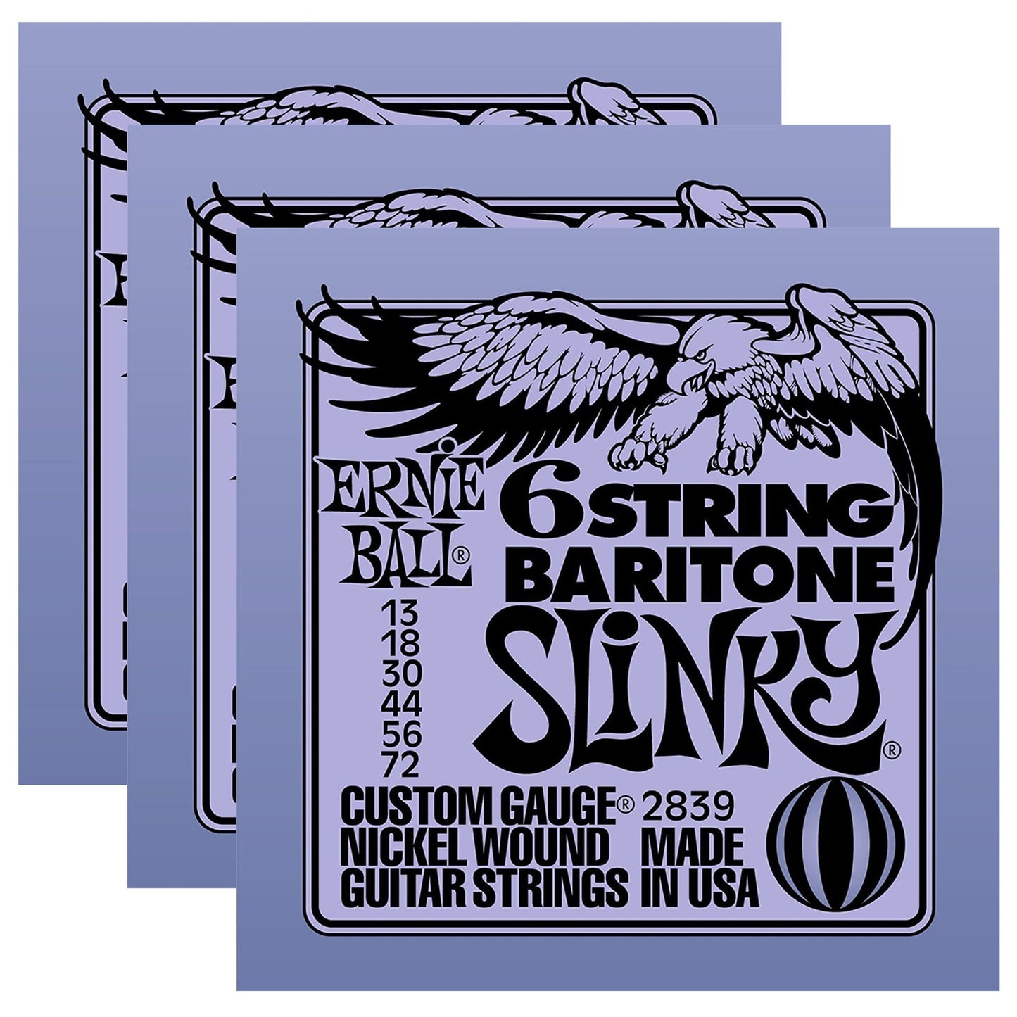 Ernie Ball 2839 6 String Baritone 13-72 (3 Pack Bundle) Accessories / Strings / Guitar Strings