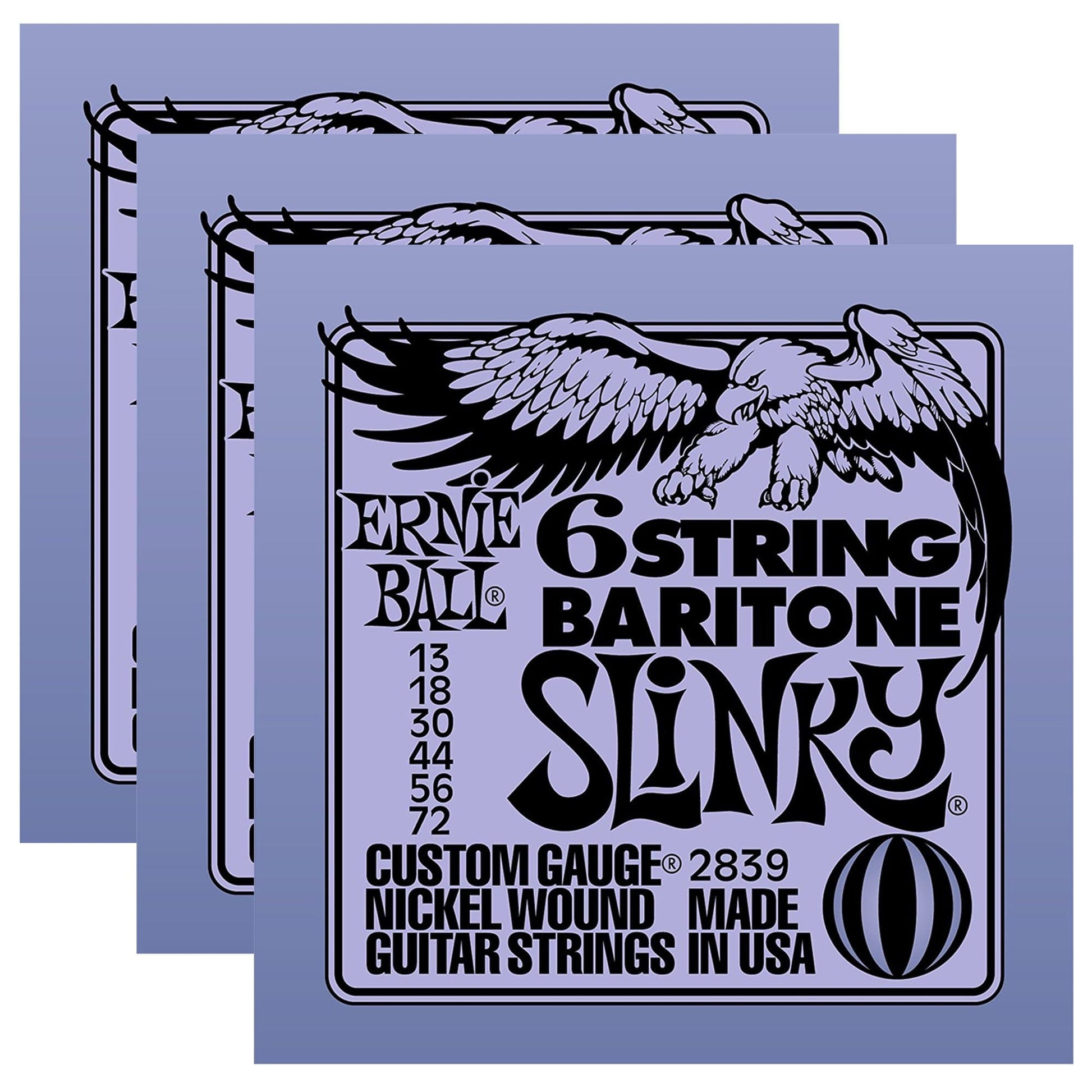 Ernie Ball 2839 6 String Baritone 13-72 (3 Pack Bundle) Accessories / Strings / Guitar Strings