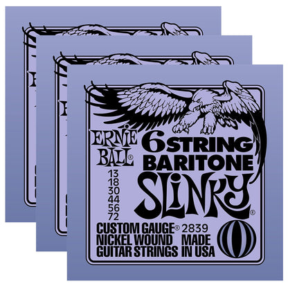 Ernie Ball 2839 6 String Baritone 13-72 (3 Pack Bundle) Accessories / Strings / Guitar Strings