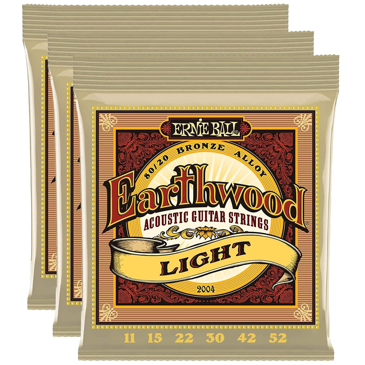 Ernie Ball Earthwood 80/20 Bronze Light 11-52 (3 Pack Bundle) Accessories / Strings / Guitar Strings
