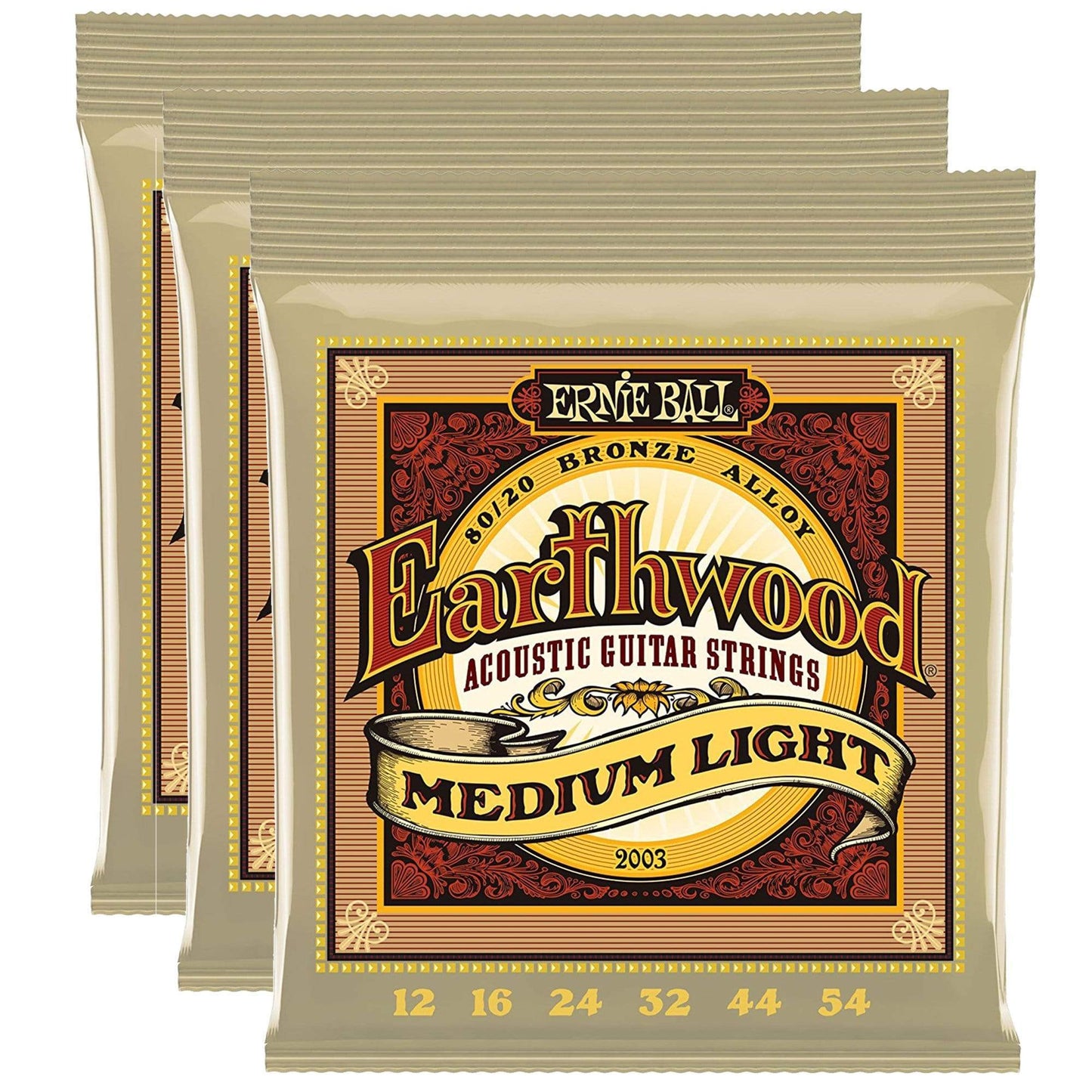 Ernie Ball Earthwood 80/20 Bronze Medium Light 12-54 (3 Pack Bundle) Accessories / Strings / Guitar Strings