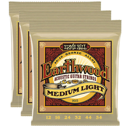 Ernie Ball Earthwood 80/20 Bronze Medium Light 12-54 (3 Pack Bundle) Accessories / Strings / Guitar Strings