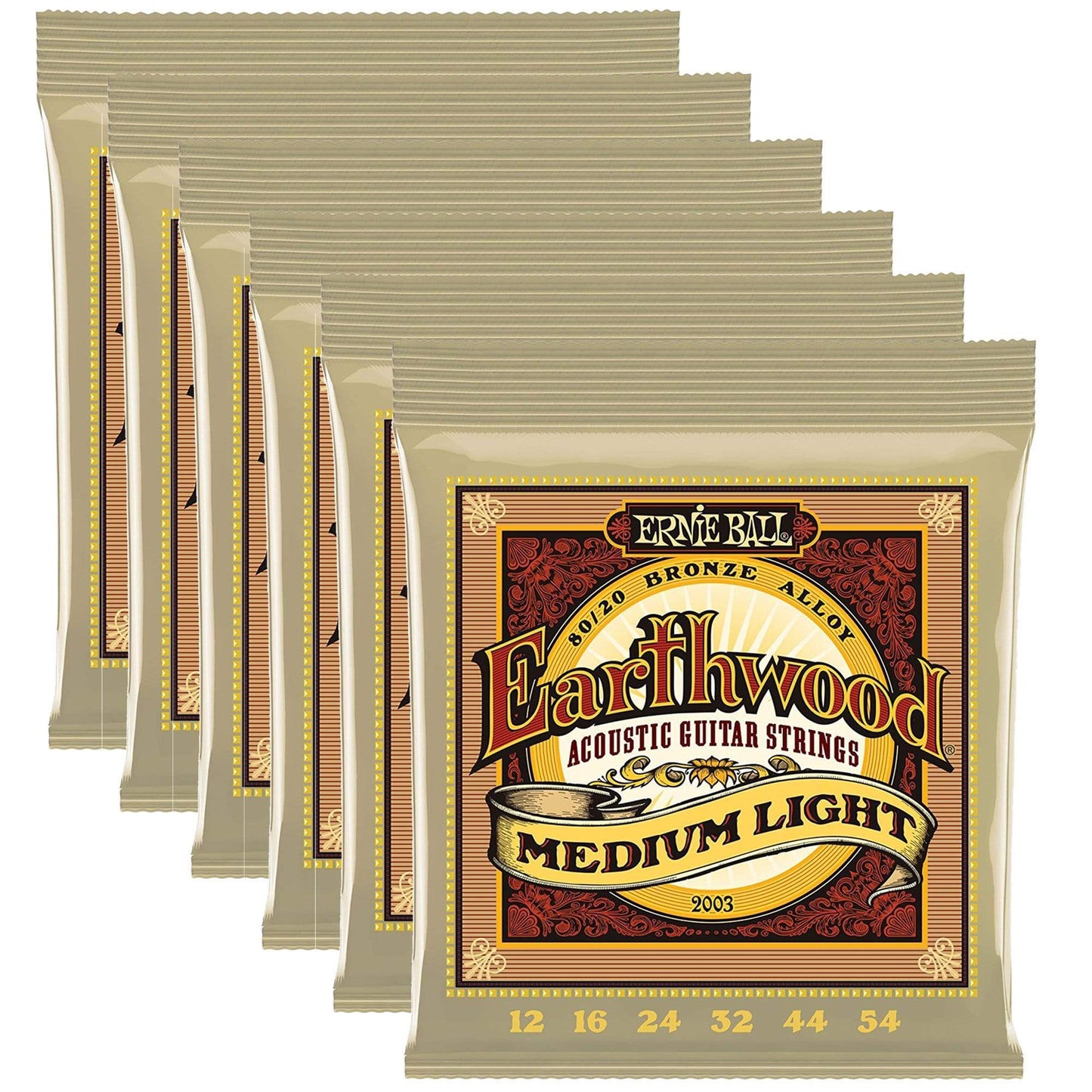 Ernie Ball Earthwood 80/20 Bronze Medium Light 12-54 (6 Pack Bundle) Accessories / Strings / Guitar Strings