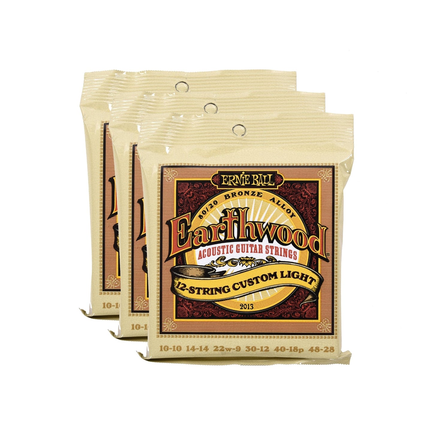Ernie Ball Earthwood Custom Light 12-String Acoustic Strings 80/20 Bronze 10-48 3 Pack Bundle Accessories / Strings / Guitar Strings