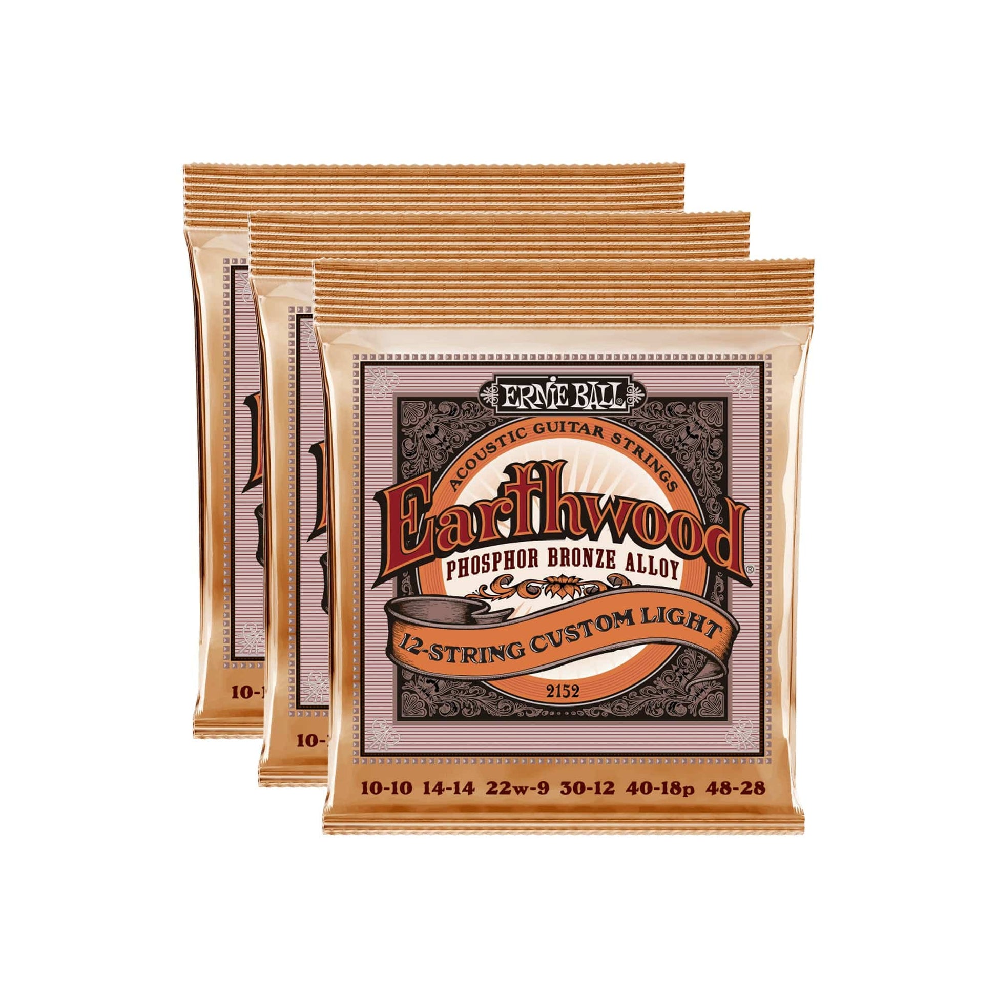 Ernie Ball Earthwood Custom Light 12-String Acoustic Strings Phosphor Bronze 10-48 3 Pack Bundle Accessories / Strings / Guitar Strings