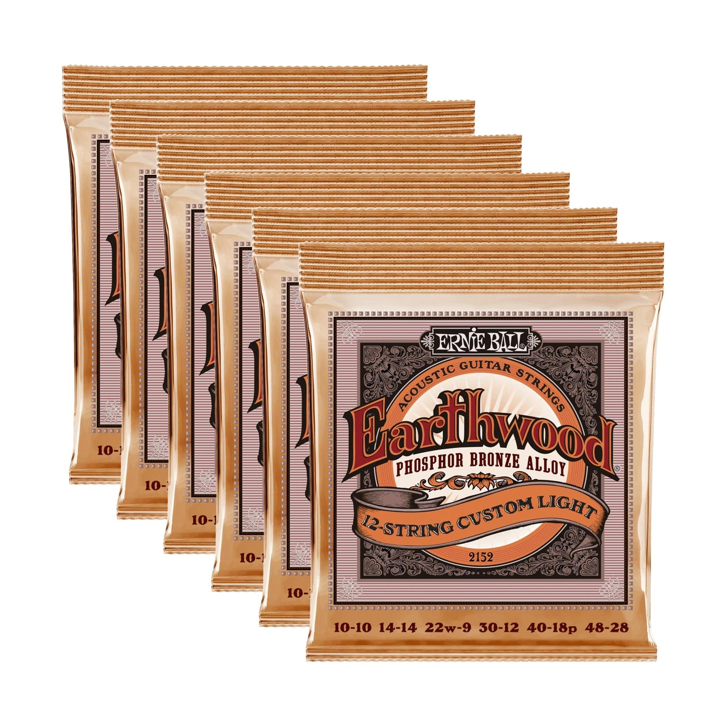 Ernie Ball Earthwood Custom Light 12-String Acoustic Strings Phosphor Bronze 10-48 6 Pack Bundle Accessories / Strings / Guitar Strings