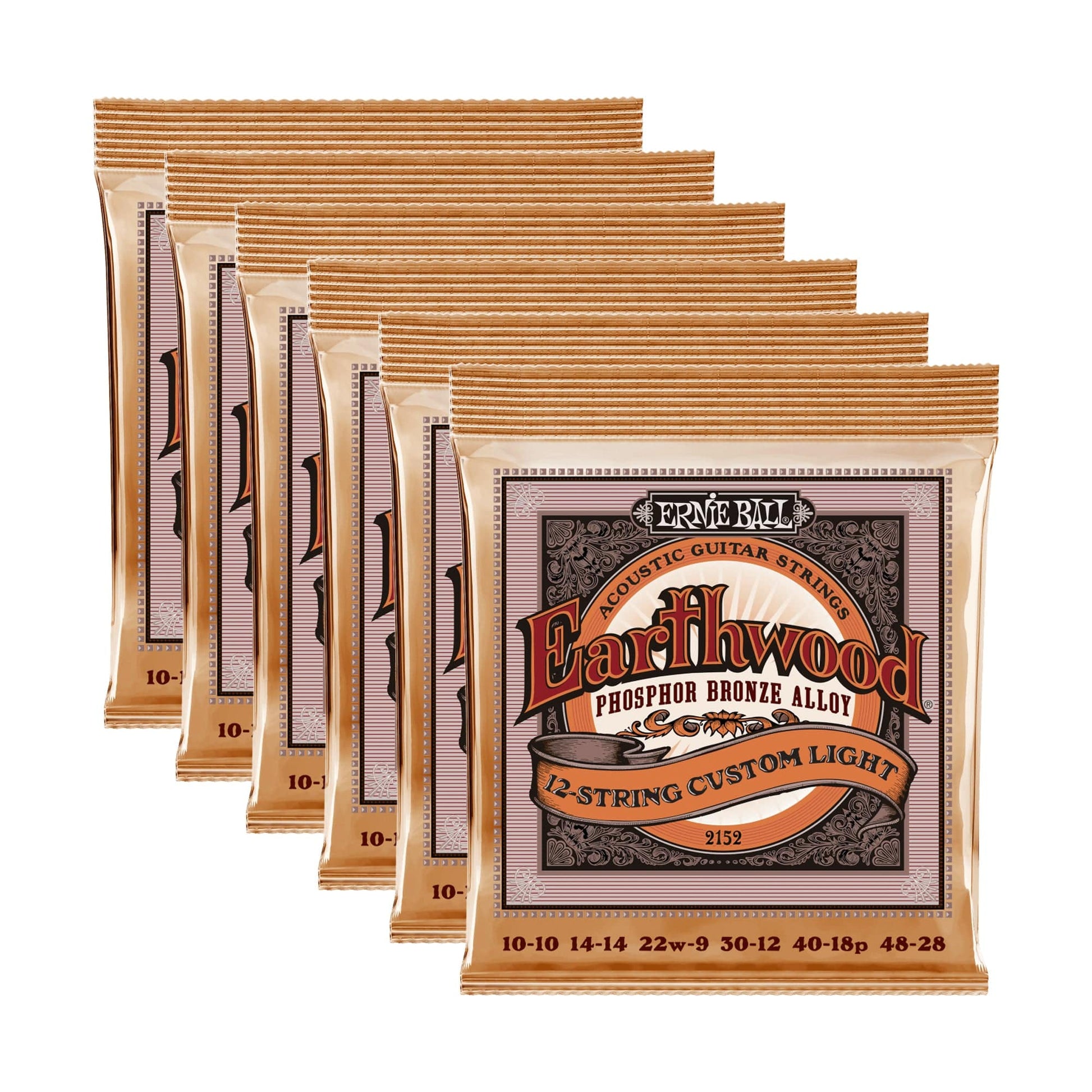 Ernie Ball Earthwood Custom Light 12-String Acoustic Strings Phosphor Bronze 10-48 6 Pack Bundle Accessories / Strings / Guitar Strings