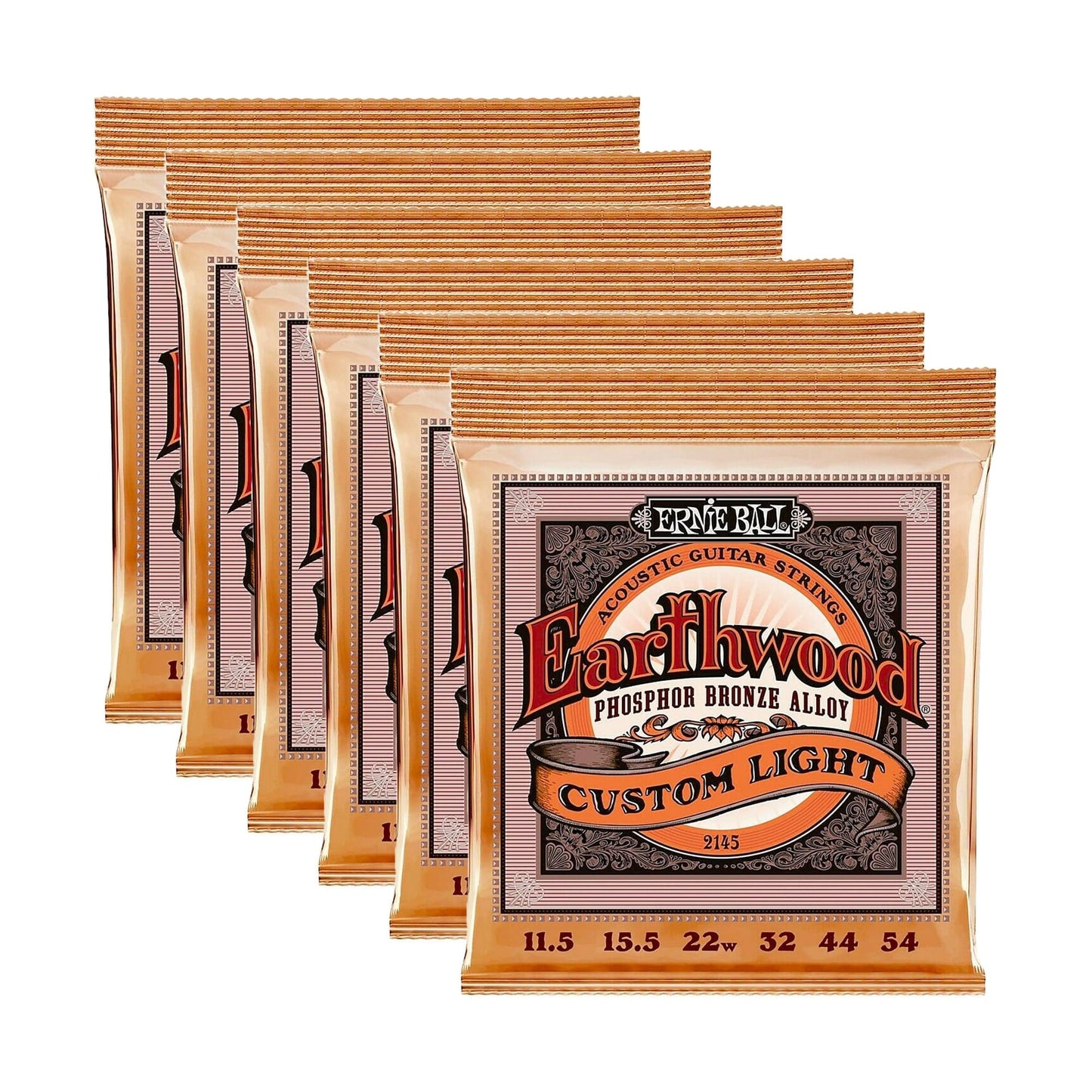 Ernie Ball Earthwood Custom Light Acoustic Strings Phosphor Bronze 11.5-54 6 Pack Bundle Accessories / Strings / Guitar Strings